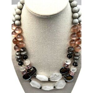 Elegant Multicolor Statement Necklace With Beads & Stones Adjustable Length